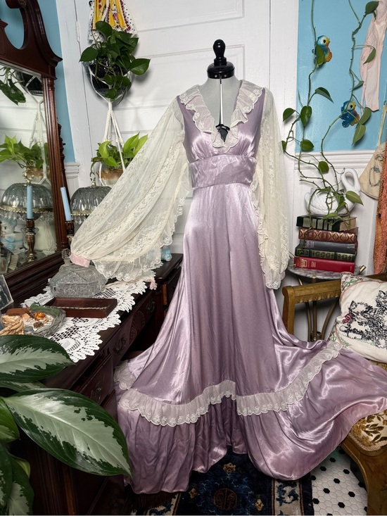 Gunne Sax Dresses & Skirts - Gunne Sax by Jessica Purple/Ivory Liquid Satin Maxi,  5, altered to 7